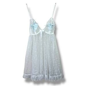 I Do, Victoria's Secret NWT White Blue Sheer Lace Bridal Sleep Babydoll Lingerie